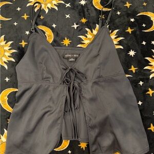 Silence + Noise Black Tie-Front Camisole